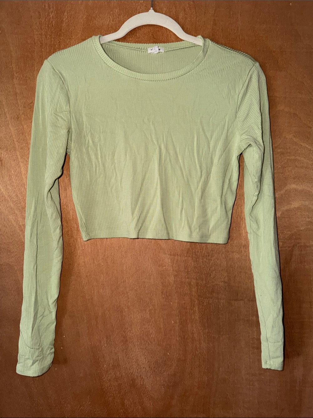 Garage Light Green Ribbed Long-Sleeve Crop Top